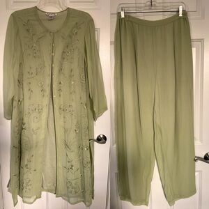 Silhouette Light Green Embroidered Jacket and Pants Set